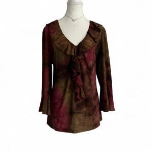 CATO Vintage Y2K Whimsy Fairy Witchy V Neck Boho LongSleeve Top Women Size Large